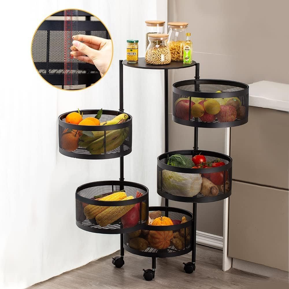 5 Layer (Round) Full Metal Fruit/Vegetable Rack with Wheels-P0228